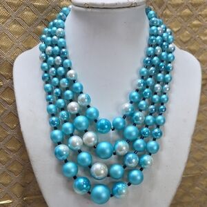 Japan Blue Multi Strand Beaded Necklace